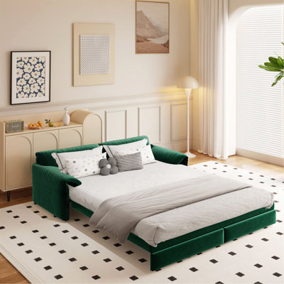 66" Queen Pull Out Sofa Bed, 3-In-1 Convertible Sleeper Sofa With Side Storage,Multi-Functional Velvet Loveseat Bed For Living Room,Bedroom,Apartment,Office