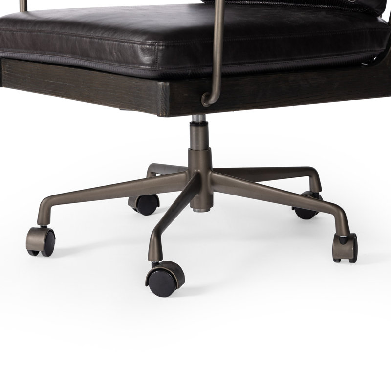 LUDVIG Leather Swivel Executive Chair, Black, Black