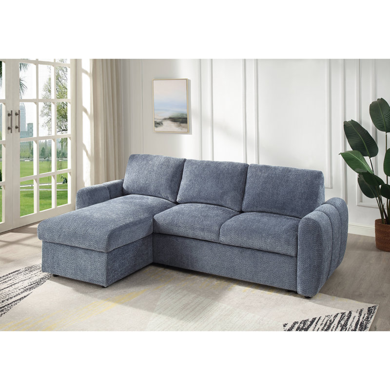 Canapé modulaire réversible avec couchette et rangement Nouriel, Bouclé bleu, H 30 po x l 63 po x P 93 po