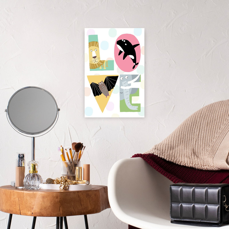 Animal Love Letters Contemporary Bat Elephant Lion Wall Art Print by Carla Daly - Wrapped Canvas Print, 45.72cm H x 30.48cm W