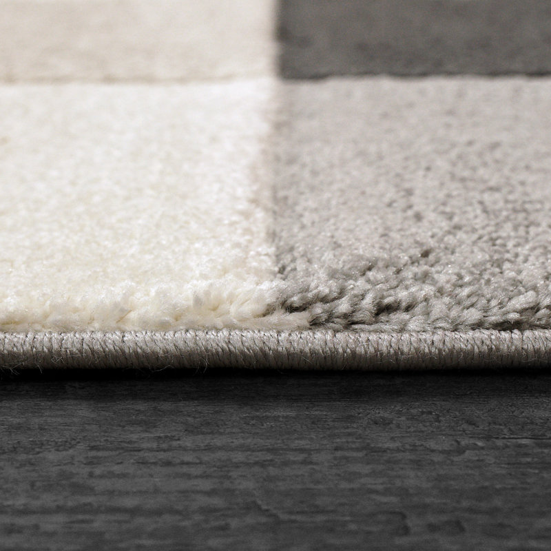 Tapis en polypropylène noir / ivoire / gris Bascomb, Rectangle 6 pi 7 po x 7 pi 6 po