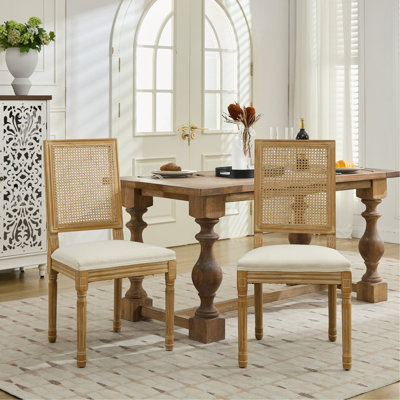 French Decor Chairs Set Of 2 Louis Dining Chairs With Square Rattan Backrest Solid Wood Dining Chairs