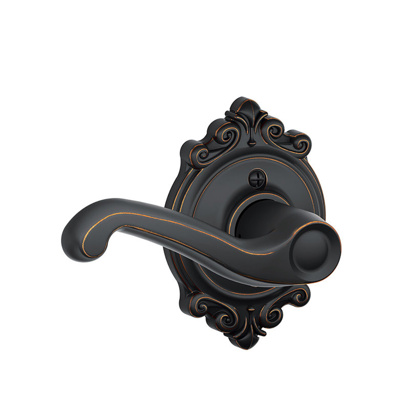 Flair Lever with Brookshire Trim Non-Turning Lock, Left, Aged Bronze