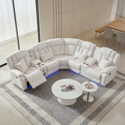 Canapé modulaire inclinable électrique avec lumières DEL, siège de cinéma maison en similicuir avec porte-gobelets et console, chargement USB, canapé inclinable rembourré pour le salon