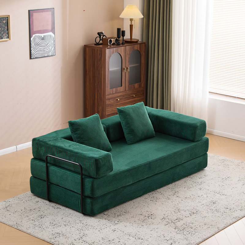 Futon, lit convertible au sol à compression, dossier coussiné, accoudoirs, tissu, canapé pour différents besoins, soutien dorsal, petits espaces