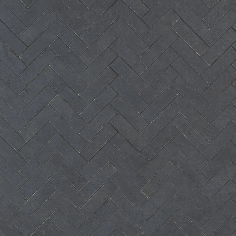 Portrait Herringbone Matte Porcelain Mosaic, Black Gold
