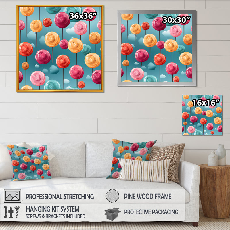 «Lollipop Dream Pattern IV - Desserts», art mural, H 36 po x l 36 po x P 1,5 po