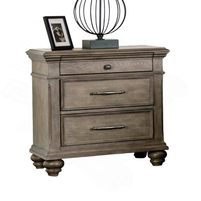 Aged Oak Finish Nightstand Round Knob Ball Bearing Glide Bun Feet Transitional Bedroom Furniture