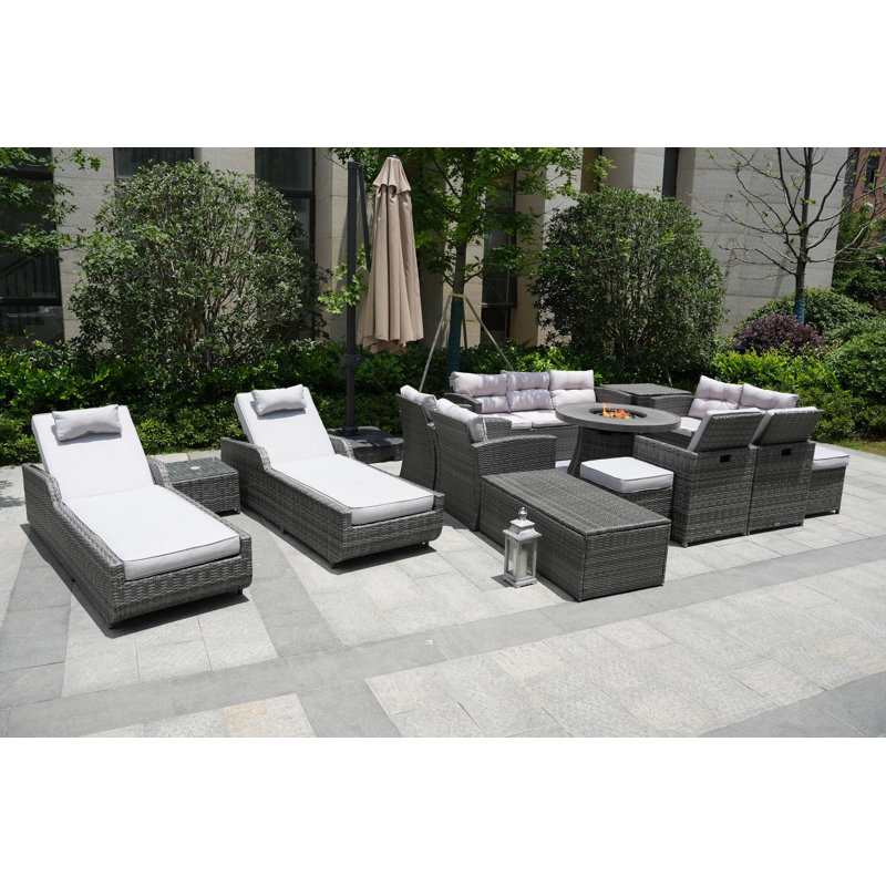 Ensemble de conversation en osier / rotin pour 13 personnes avec coussins Areefa, Gris