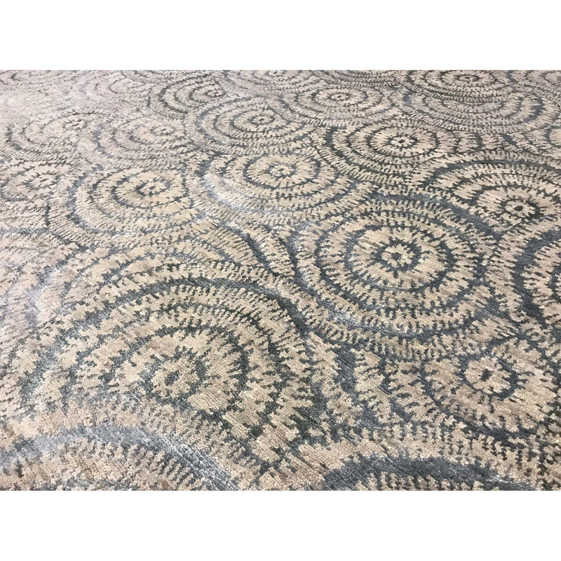 Tapis noué la laine/soie ivoire à la main Windsom, Rectangle 9 pi x 12 pi