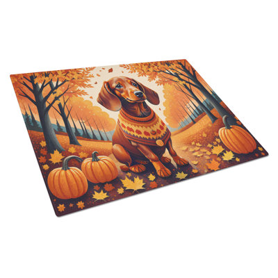 Dachshund Fall Glass Cutting Board Large