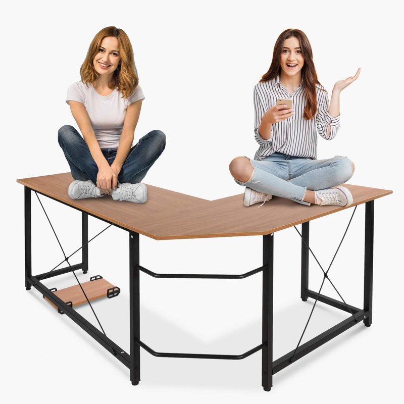 Walhill Adjustable L-Shaped Solid Wood Base Computer Desk