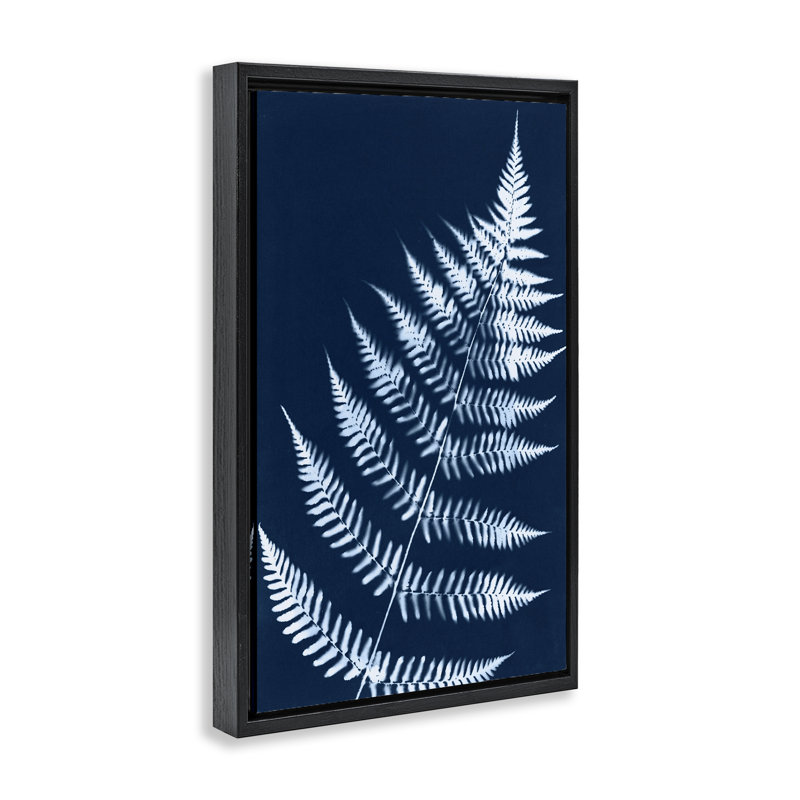 Toile flottante encadrée «Blue Fern Impression» par Jason Johnson, H 25 po x l 17 po, Cadre flottant noir de jais