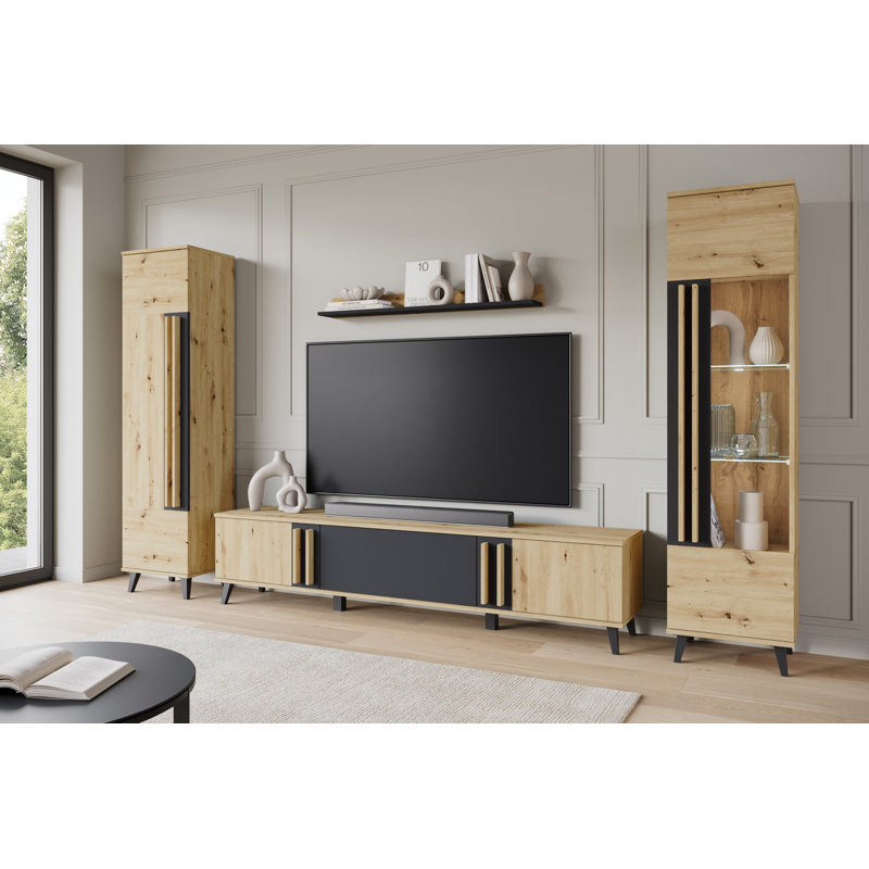 Huron Ii Wall Unit In Colour: Black, Medium Wood/Black