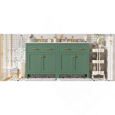 Ensemble de meuble-lavabo moderne 60 po avec lavabos doubles (séparés), lavabos doubles en céramique, tablette réglable, portes à fermeture en douceur et tiroir rabattable 60 po