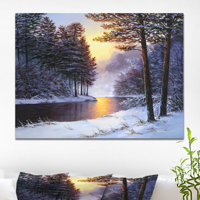 «River and Forest in Winter Sunset», reproduction sur toile tendue