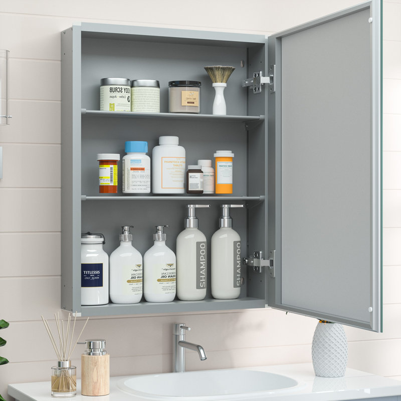 Armoire à pharmacie Husai, H 26 po x l 20 po x P 4,3 po, Argent argent