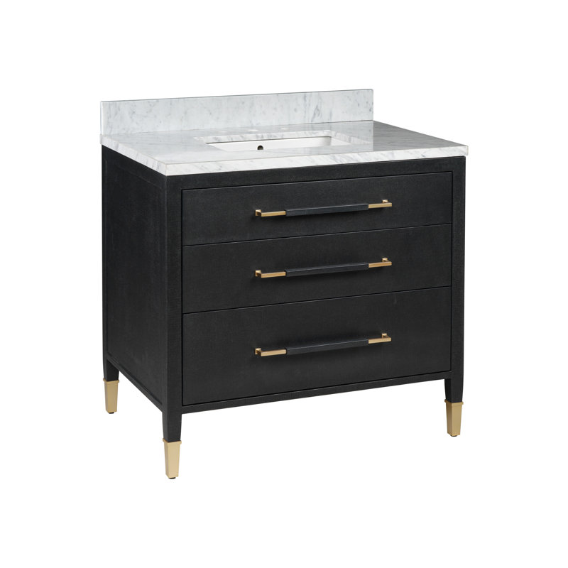 Verona 36" Freestanding Standard Single Bathroom Vanity with Vanity Top, Black Lacquered Linen