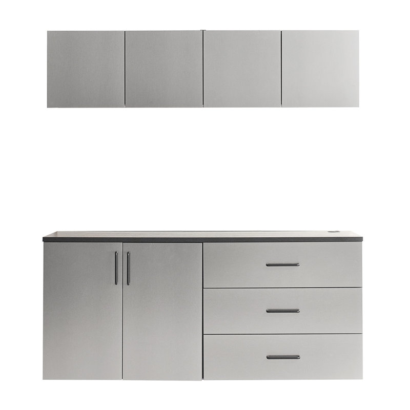 5 Garage Cabinet C 64 In. W X 79 H 20 D From Series With Exceptional Metallic Gray Finish, Drawers And Doors, Water Heat Attribute, 2X Thicker Edge Banding, E0-Grade Board, Shelf Arrangement,