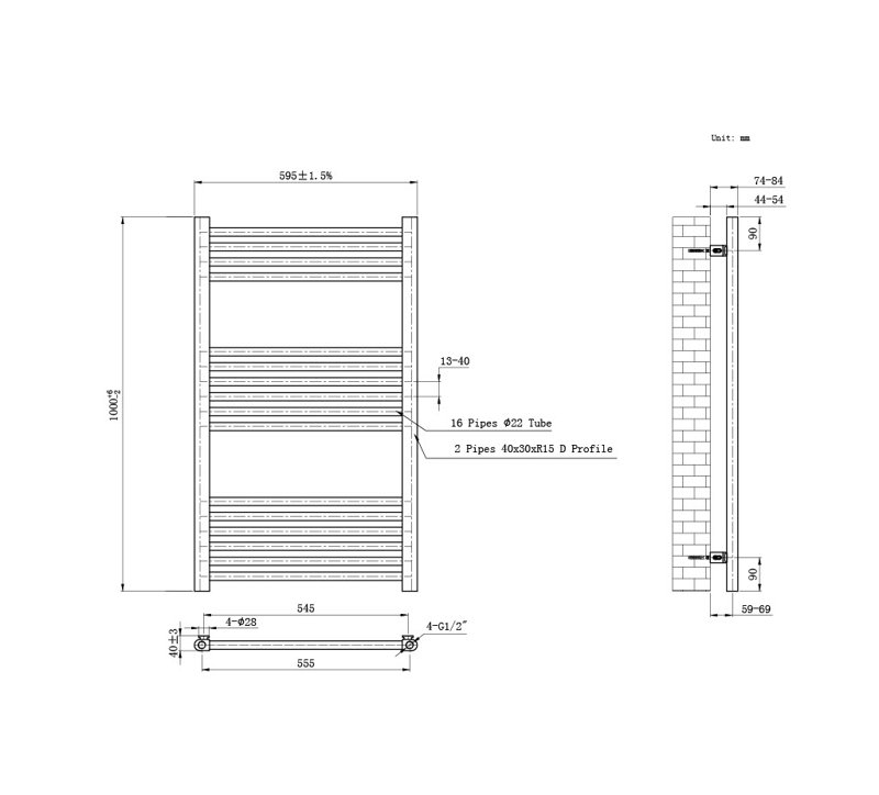 Standard Radiator, 39cm H x 23cm W x 3cm D, Grey