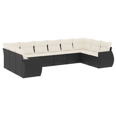 Vidaxl Garden Sofa Set Black PE Rattan, Powder-Coated Steel Large