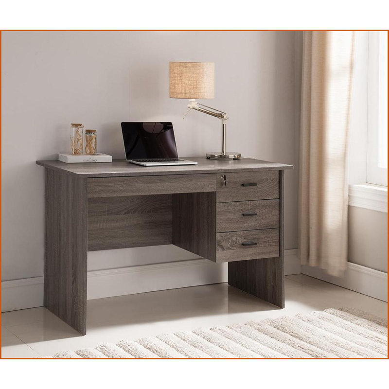 Bureaux avec 3 tiroirs verrouillables, bureau de direction gris délavé | Panneau de particules | Finition arrière