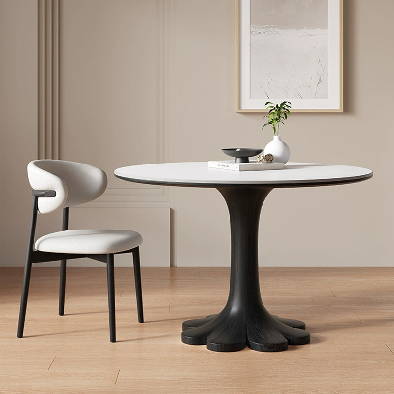 Black Round Sintered Stone Dining table, 29.53"H x 39.37"L x 39.37"W, Black