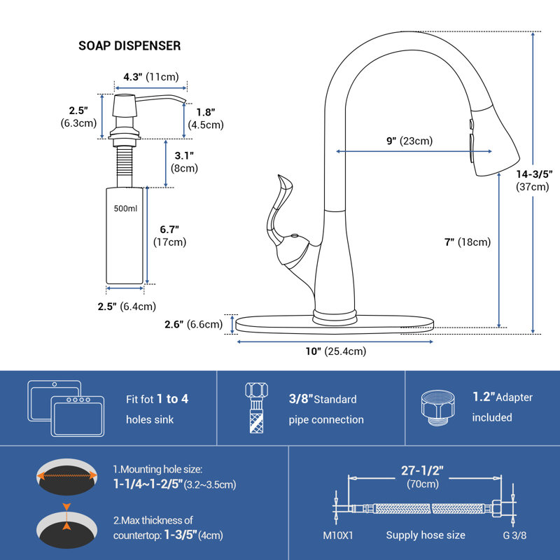 APPASO Pull Down Kitchen Faucet with Soap Dispenser, Brushed Nickel
