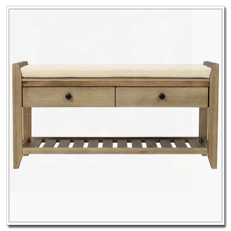 Banc à chaussures avec siège rembourré et tiroirs, Gris délavé