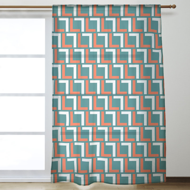 Rideau de luxe Washington, Orange / blanc / turquoise