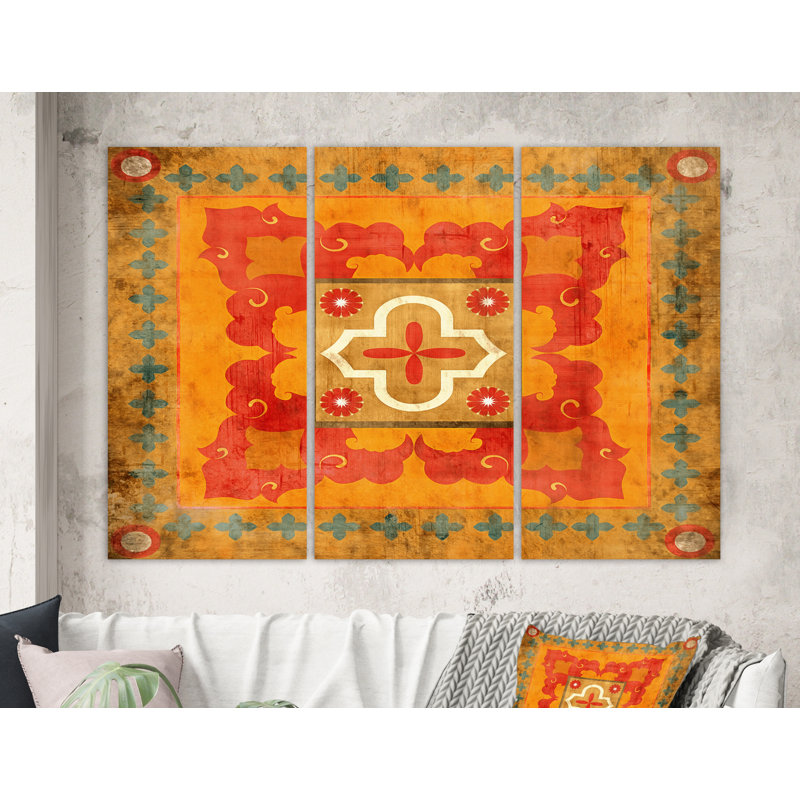 «Moroccan Orange Tiles Collage II», reproduction d'art sur toile tendue à pièces multiples, H 28 po x l 36 po x P 1 po
