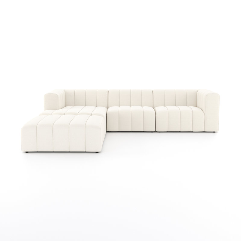 Canapé et chaise longue avec repose-pieds Bowry, Mélange de polyester Fayette Cloud, Orienté à gauche (vu de face)