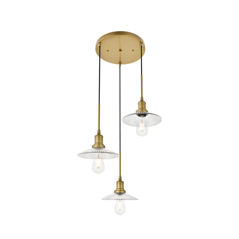 Luminaire suspendu conique 3 lumières grappe Sequim, Laiton