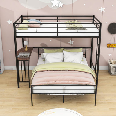 Twin Over Full Metal Bunk Bed With Desk, Ladder And Quality Slats