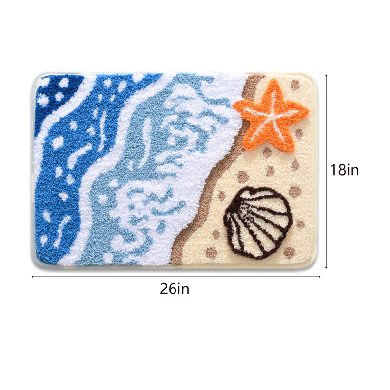 Tapis de bain Coastal Ocean Wave, doux tapis antidérapant en microfibre avec étoile de mer 3D et coquillages, (Portrait)