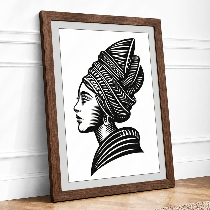 Profile in Black Line Art Deco - Framed Print, A3 - 42.0 x 29.7 cm, Walnut