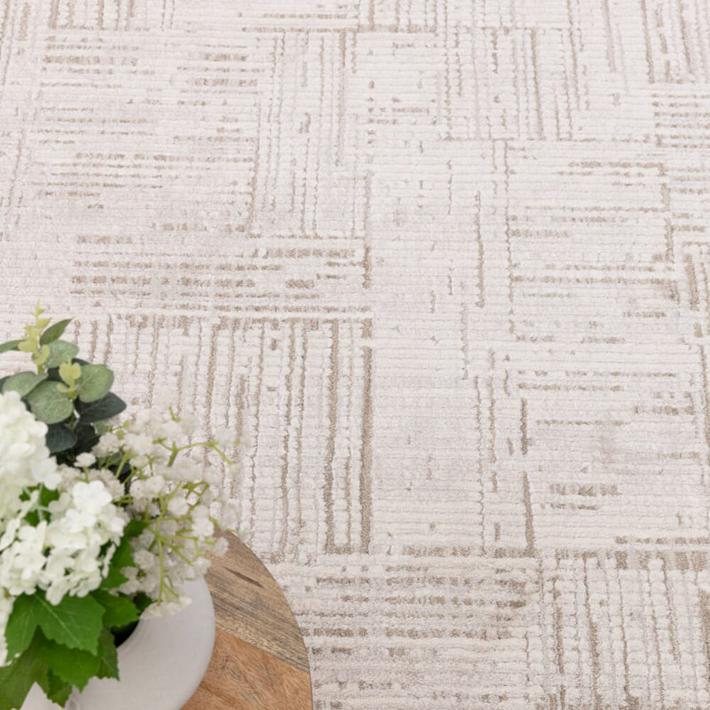 Sugna Geometric Criss Cross Beige Area Rug, Rectangle 80 x 140 cm