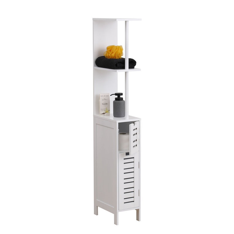 Miami Slim Bathroom Storage Cabinet with Open Shelves and Two Doors White