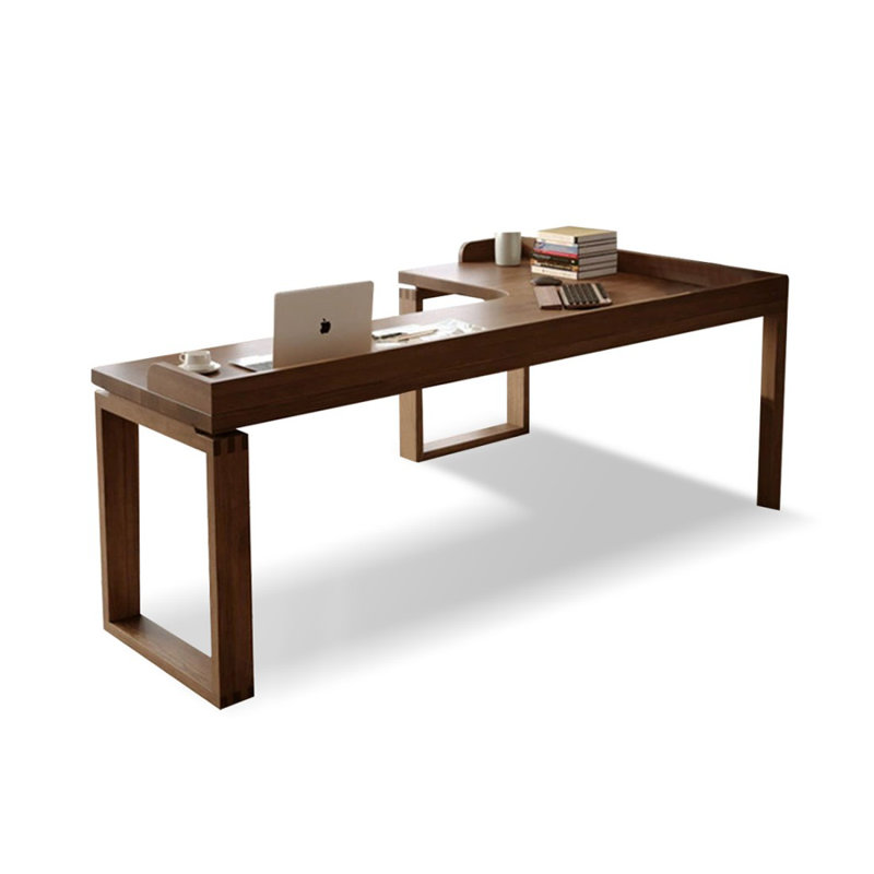 Bureau d'écriture en L en bois massif brun noisette, Retour à droite, H 29,53 po x l 62,99 po x P 39,37 po