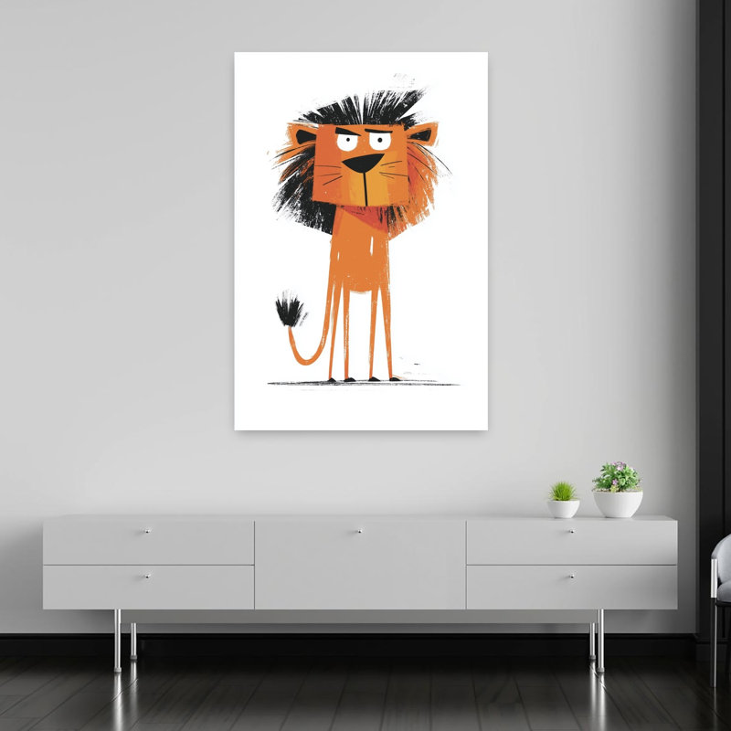 Grumpy Lion Character Contemporary Cat Lion Wildlife Wall Art Print 1 Piece Wrapped Canvas Wall Art, 152.4cm H x 101.6cm W