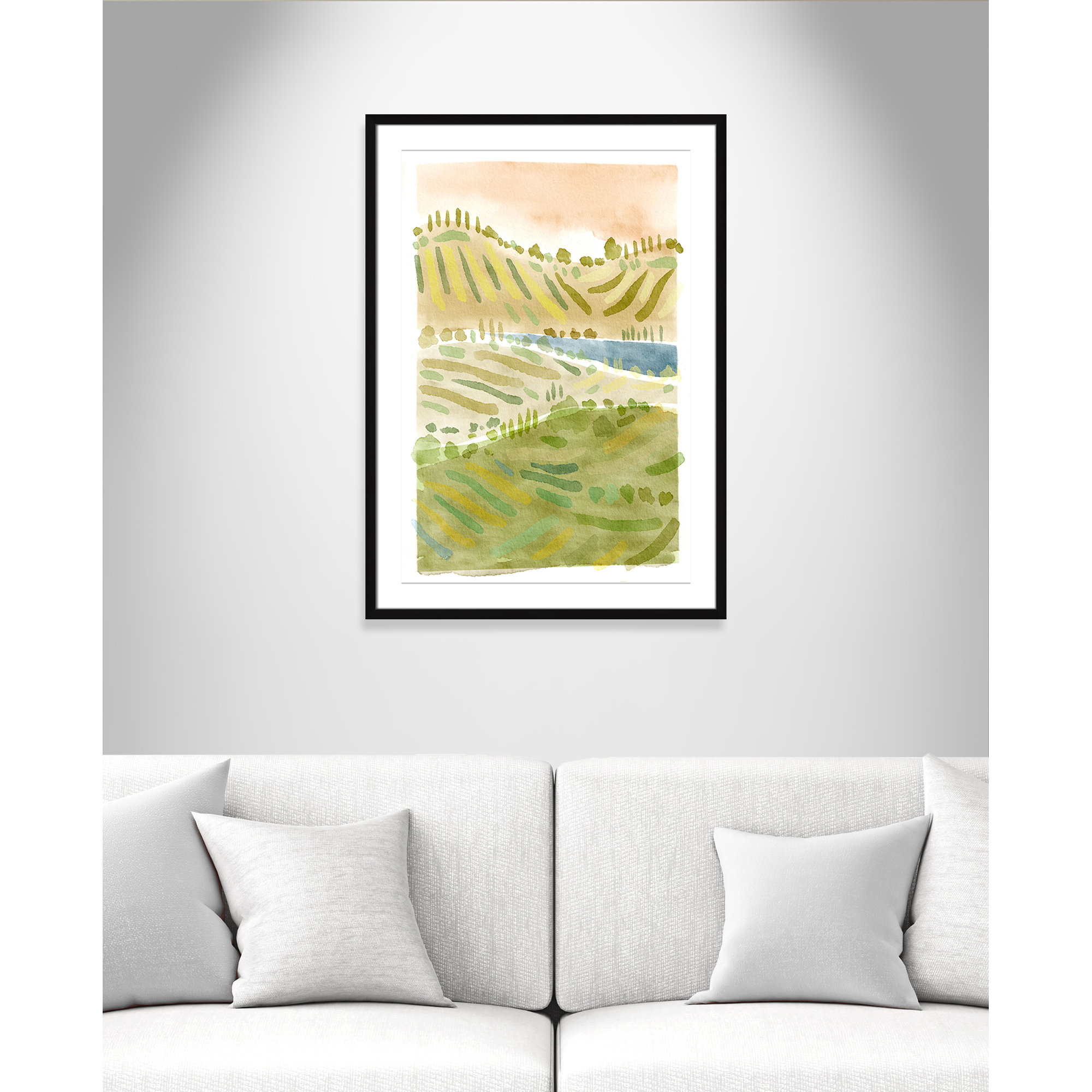 Tuscan Countryside Print by Leah Straatsma, 35.5" H x 25.5" W x 1.25" D, Black Single Picture Framed Paper, White