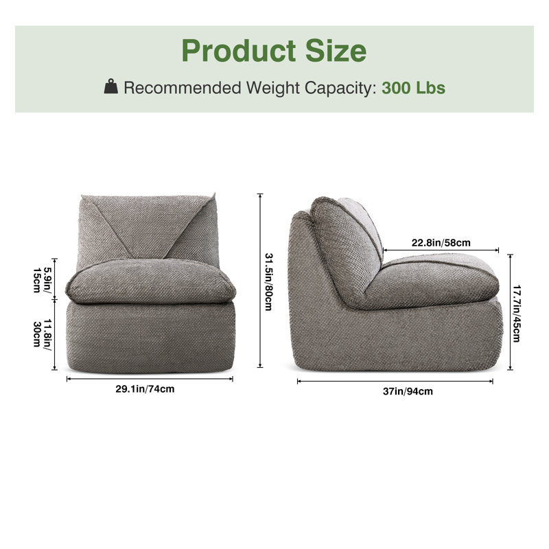 29.1''W Modern Sofa Leisure Armless Accent Chair, Lime Gray Linen Blend