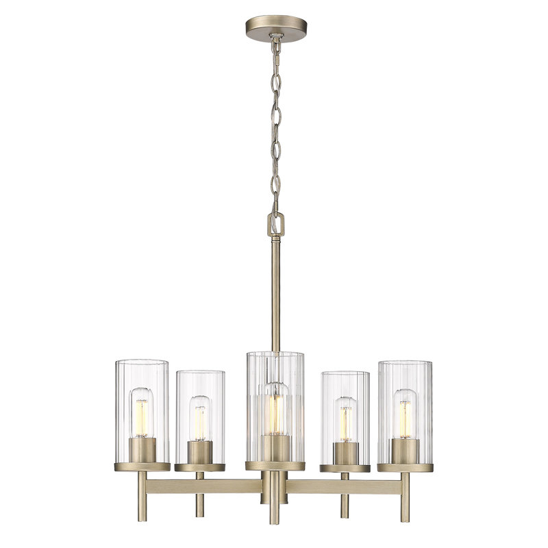 Bertelli 5-Light Dimmable Steel Cylinder Chandelier, White Gold