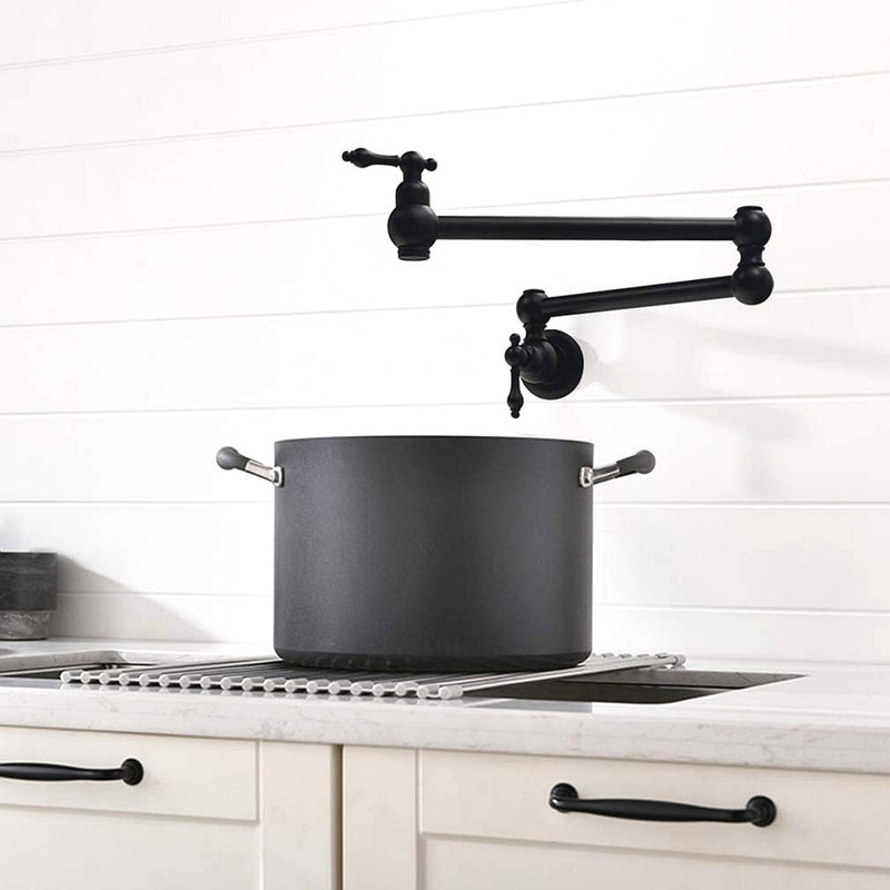 Pot Filler Faucet Wall Mount,With Double Joint Swing Arms, Matte Black