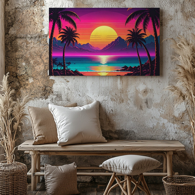 Toile, art mural Neon Sunset Tropics, H 9 po x l 12 po
