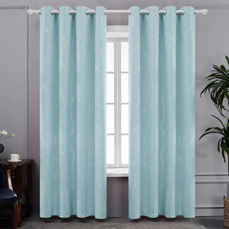 Kellda Thermal Room Darkening Polyester Curtain Panels, 42" W x 84" L, Sky Blue
