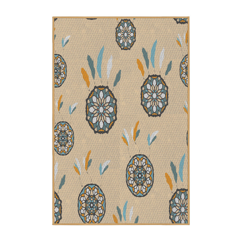 Tapis floral beige / bleu, Rectangle 6 pi x 9 pi