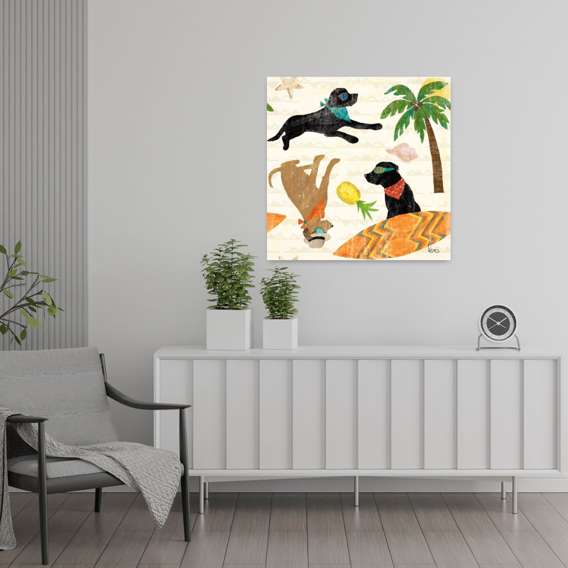Good Good Vibes Pattern Ib Abstract Palm Tree Starfish Dog Coastal Art, H 24 po x l 24 po
