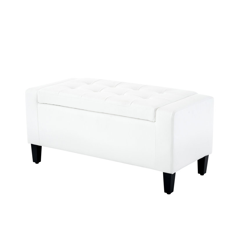Luxury Faux Leather Ottoman Stool, White
