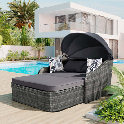 79.9" Outdoor Double Lounge Sunbed With Adjustable Canopy